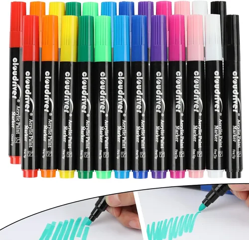 cloudriver Bolígrafos de pintura acrílica, 12 colores de marcadores de tinta a base de agua, paquete de 24 unidades, doble paquete de bolígrafos de