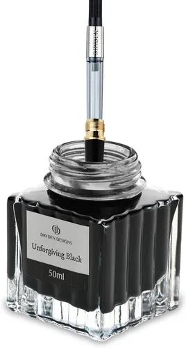 Miniatura 3 de Dryden Designs Botella de tinta para pluma estilográfica, edición de lujo, flujo suave, diseño compacto, 1.7 fl oz, color negro implacable