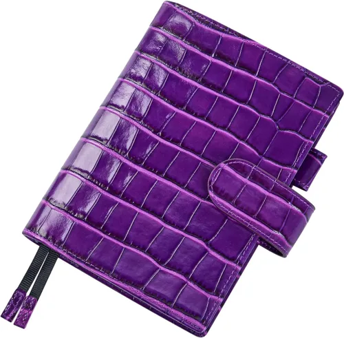 Miniatura 8 de Funda de planificador B6 con cremallera y gran bolsillo trasero, cuero con estampado de cocodrilo (Croc Steelblue)