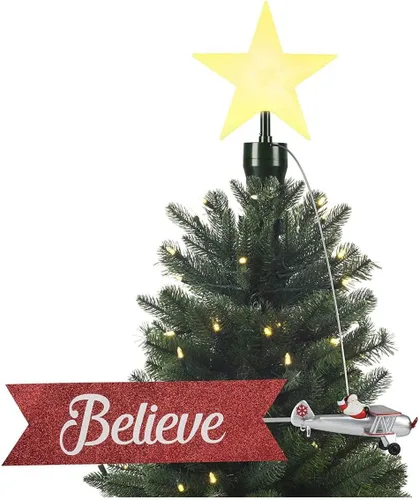 Miniatura 5 de Mr. Christmas Adorno de árbol animado de trineo de Papá Noel con pancarta, rojo (8 pulgadas)