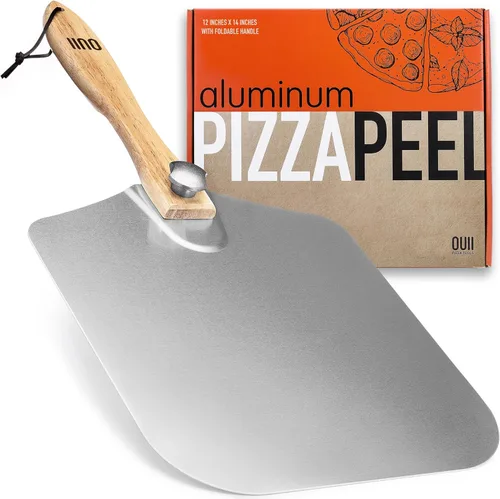 Pala de Pizza de Aluminio Metal - 12 x 14 Pulgadas. Espátula de Pizza para Horno con Mango de Madera Plegable. Herramientas Accesorios para Horno de