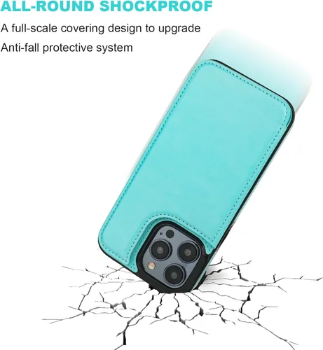Miniatura 6 de ONETOP Compatible con iPhone 15 Pro Max Funda Cartera con Portador de Tarjetas, Funda de Cuero PU con Soporte Plegable y Ranuras para Tarjetas, Azul