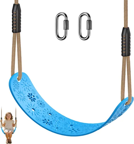 Miniatura 15 de SELEWARE Asiento de Columpio de Madera Colgante para Árbol para Niños, 100% Poliéster Cuerda Resistente a la Intemperie Estructura de Tubería