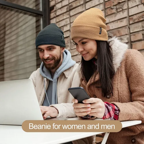 Miniatura 5 de Ocatoma Gorro para hombres y mujeres, de punto acrílico, con puños, para uso diario, cálido, unisex, regalos para hombres y mujeres, novio, él y ella