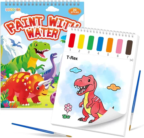 Miniatura 9 de Libros de pintar con agua SOCOLER para niños pequeños, papeles de pintura de acuarela sin desorden con tema de tráfico para niños, kit de pintura