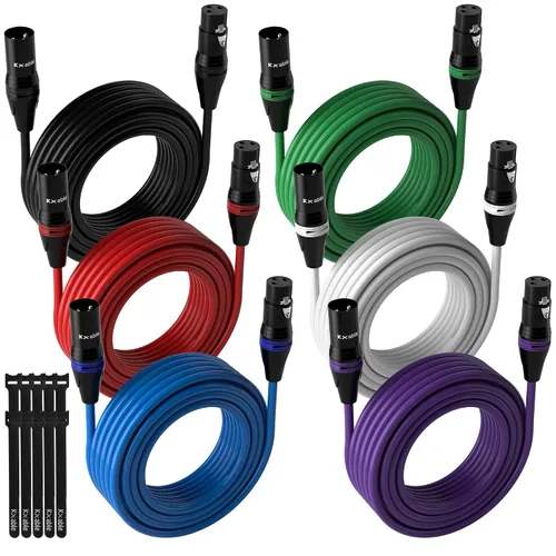 Miniatura 10 de XLR Cable de micrófono de 2 pies (paquete de 2, multicolor), cable de conexión de micrófono equilibrado de 3 pines macho a hembra, trenzado