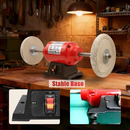 Miniatura 4 de BLACKCUBE Motor Pulidor de Banco con Ruedas de Pulido Dobles de 8 Pulgadas, Máquina Pulidora de Sobremesa para Joyería, Metal, Madera, Plástico