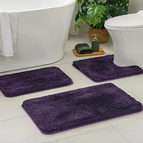 Miniatura 43 de MIULEE Juego de 3 alfombras y tapetes de baño extra gruesos de microfibra antideslizante y tapete de baño de contorno en forma de U para baño, baño