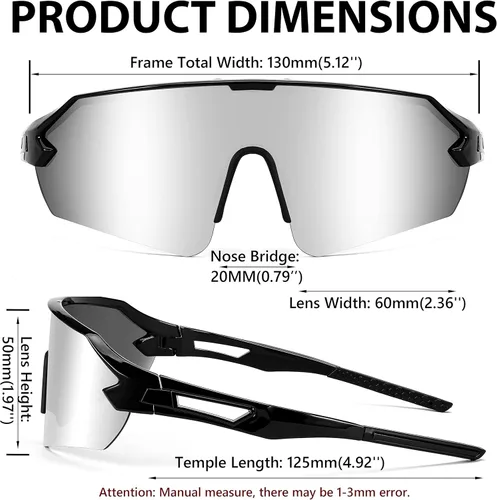 Miniatura 7 de FEISEDY Gafas de sol deportivas para hombres y mujeres, protección UV400 al aire libre, ciclismo, conducción, pesca, B2987 004 Negro Lente Espejo
