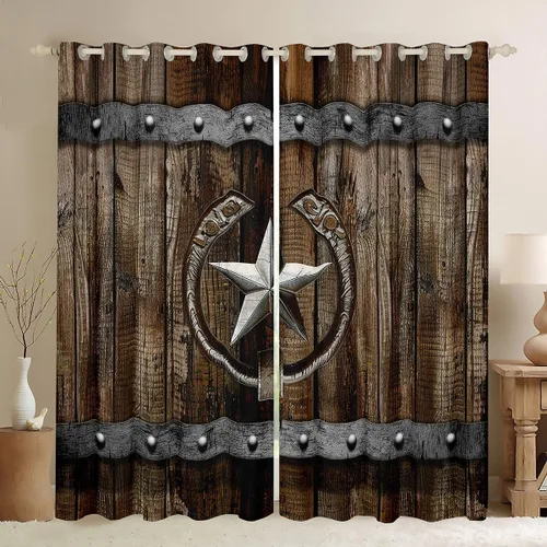 Miniatura 9 de Cortinas de ventana de herradura con estrellas de Texas, cortinas de granero de madera rústicas occidentales, 38 pulgadas de ancho x 45 pulgadas