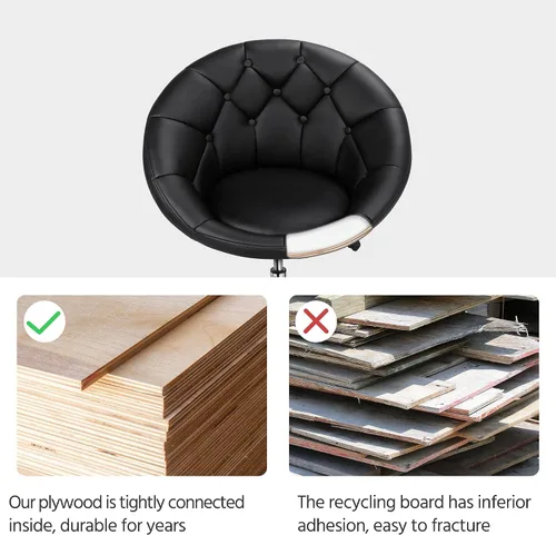 Miniatura 7 de Yaheetech Silla contemporánea con respaldo tapizado redondo, altura ajustable, giratoria, moderna, para tocador, negra