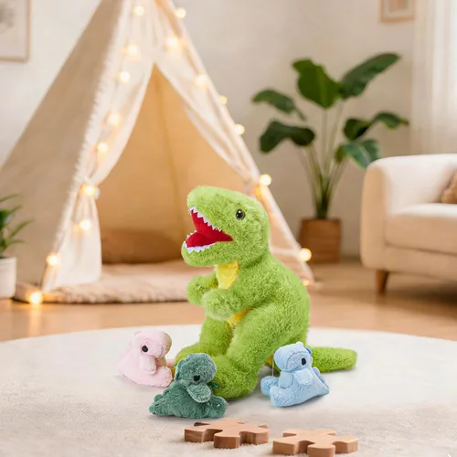 Miniatura 5 de WEWILL Conejito de peluche de 18 pulgadas, 5 piezas, juguete de peluche con 4 conejos bebés, regalos para cumpleaños y Pascua, color gris