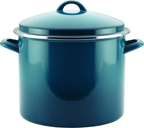 Miniatura 11 de Rachael Ray Olla esmaltada en acero con tapa, apta para inducción, 12 cuartos de galón, crema de almendras