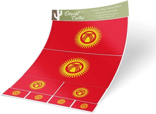 Desert Cactus Adhesivo de la bandera de Kirguistán, paquete de 8 unidades en total, calcomanías de país, logotipo de niños, álbum de recortes,