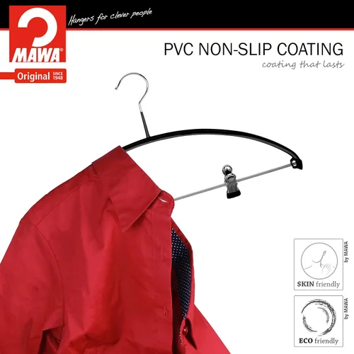 Miniatura 2 de Mawa by Reston Lloyd Percha de ropa de metal antideslizante europeo, soporte de hombro suave y clips ajustables para pantalones, 1 pieza, negro