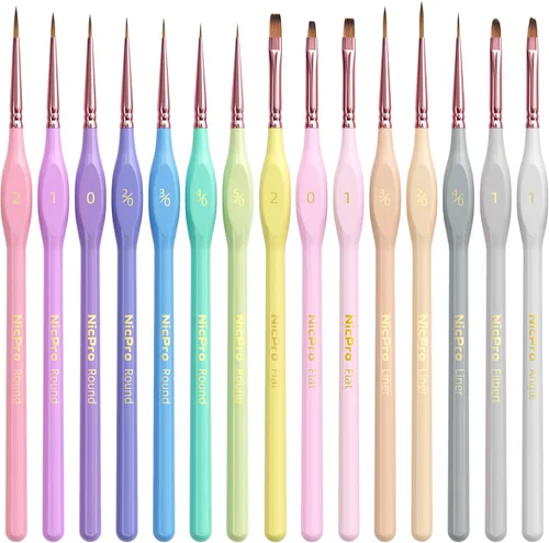 Miniatura 10 de Nicpro Juego de 10 piezas de pinceles de pintura con detalles microfinos, juego de pinceles pequeños estéticos en colores pastel de punta fina