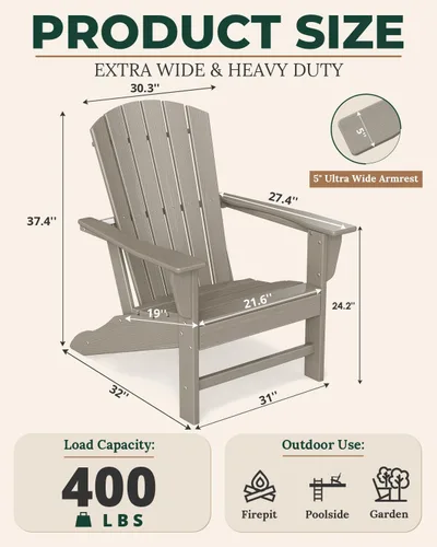 Miniatura 3 de BRIOPAWS Sillas Adirondack - Juego de 2 Veta de Madera Silla para Fogata De Gran Tamaño Plástico HDPE Resistente al Clima para Terraza