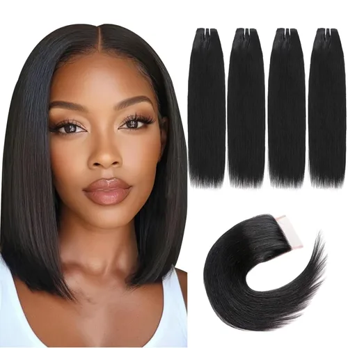 Miniatura 17 de Paquetes de cabello humano corto de 8 pulgadas 10A, pelo brasileño lacio virgen 100% cabello humano liso sin procesar, 4 paquetes 50g/Und