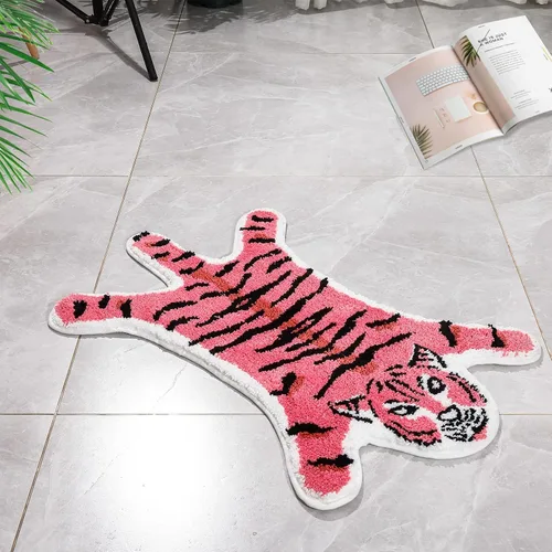 Miniatura 9 de Alfombra de baño con forma de tigre marrón lindo para baño, antideslizante, absorbente, decoración de animales de dibujos animados, alfombra