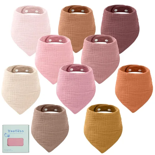 Miniatura 7 de Yoofoss Baberos de muselina para bebé, paquete de 10 unidades, 100% algodón orgánico, 6 capas, suaves y absorbentes, baberos bandana babear