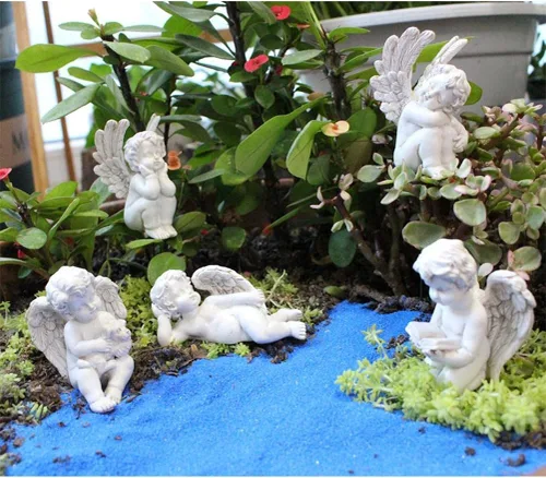 Miniatura 4 de 5 piezas de estatuas de ángel en miniatura, estacas de jardín de resina, maceteros de jardín en miniatura, figuritas de ángel, decoración