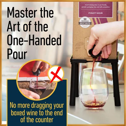 Miniatura 3 de IMPRESA Soporte dispensador de vino en caja, capacidad de 3 litros, 5.5 pulgadas de alto, negro, soporte elevado para caja de vino de vidrio