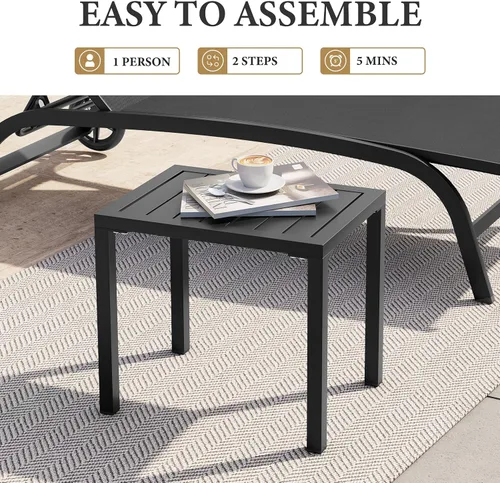 Miniatura 9 de Crestlive Products Mesa auxiliar para exteriores, mesa auxiliar rectangular de aluminio, mesa de café para patio pequeño para interiores y Negro