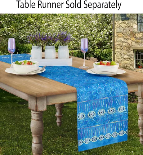 Miniatura 6 de Home Bargains Plus Servilletas de tela con medallón mediterráneo azul, diseño de islas griegas costeras, resistentes a las arrugas y a las manchas