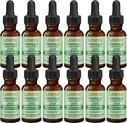 LOVITA Paquete económico de 12 botellas, extracto líquido de propóleo de abeja de 500 mg, gotas de resina 5:1 con 18% de bioflavonoides,