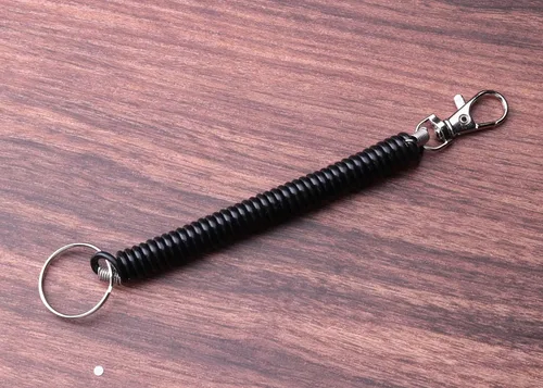 Miniatura 3 de sowaka 3 unids espiral retráctil bobina de resorte llavero con llavero Metal langosta cierre cordón herramienta alambre seguridad Negro
