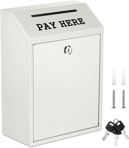 Miniatura 31 de Yaocom Caja fuerte de dinero para recolección de dinero, caja de donación de metal con cerradura para montaje en pared preperforado, buzón de Negro