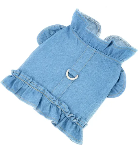 Miniatura 3 de Arnés para perro pequeño, vestido para niña, chaleco para mascotas, camisa de mezclilla para cachorro, gato, traje de verano con volantes, azul claro