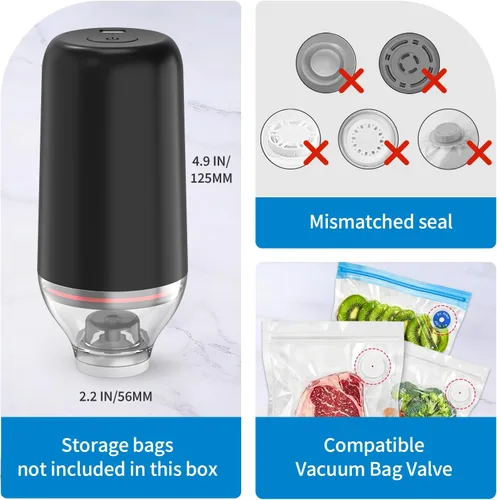 Miniatura 2 de Sellador al vacío de mano, bomba de vacío Sous Vide, sellador al vacío de mano recargable para almacenamiento de alimentos, camping, Sous Vide, Negro