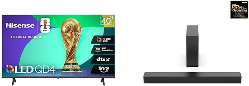 Paquete de Hisense de 40 pulgadas Class QD4 Series Hi-QLED FHD Smart Fire TV (40QD4QF, modelo 2025) + barra de sonido Hisense HS2100 2.1 Ch 240W