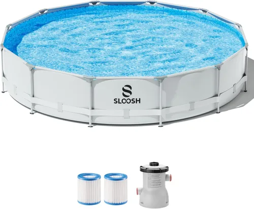 Miniatura 9 de SLOOSH Piscina redonda sobre el suelo, 10 pies x 30 pulgadas, marco redondo para exteriores sobre el suelo, conjunto de piscina para niños y adultos