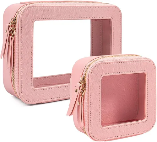 Miniatura 16 de Juego de bolsas de maquillaje transparentes de viaje, bolsa de cosméticos aprobada por la TSA con cremallera, bolsa de maquillaje portátil, bolsa