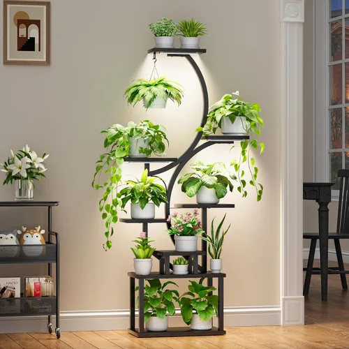 Miniatura 3 de Soporte para plantas con luces de cultivo para plantas de interior, estante esquinero alto de 8 niveles con luz de espectro completo, en forma de S