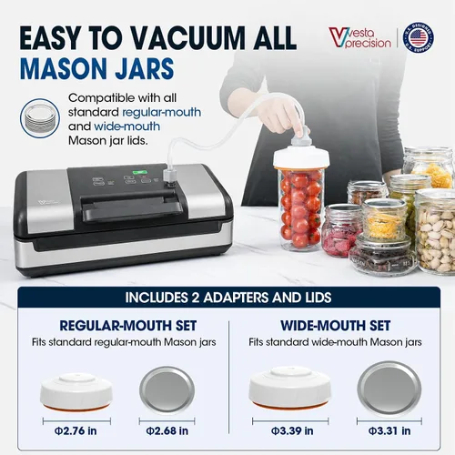 Miniatura 7 de Vesta Precision - Máquina selladora al vacío de 12 pulgadas para alimentos líquidos y húmedos, sellado térmico inteligente que evita la fusión