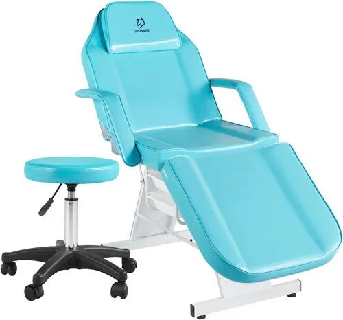 Silla facial, silla de tatuaje de 73 pulgadas para cliente, mesa de masaje ajustable de 3 secciones con taburete, camas de belleza multiusos para