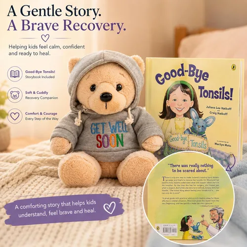 Miniatura 3 de Ganz Regalo de amigdalectomía Get Well Soon Teddy Bear con amígdalas de despedida para niños, juego de regalo de libro para niños, recuperación
