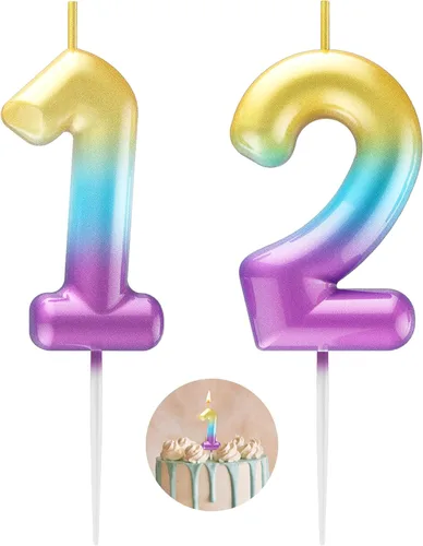 Miniatura 142 de Velas número 2 arcoíris con número 3D de feliz cumpleaños para decoración de fiesta de pastel de cumpleaños, suministros de celebración
