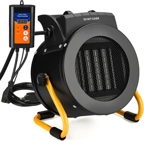 Calentador de invernadero con termostato, calentadores para exteriores para patio, 3 modos para calentamiento rápido de cerámica PTC, protección