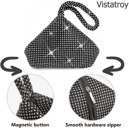 Miniatura 3 de Bolso de noche para mujer, con diamantes de imitación brillantes, triángulo, cadena de diseño, bolso de mano para fiesta, graduación, boda