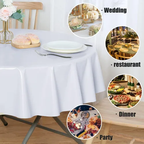 Miniatura 42 de sancua - Mantel rectangular de PVC 100 % impermeable, 54 x 54 pulgadas, vinilo a prueba de aceite, derrames, fácil de limpiar con un paño, para Beige