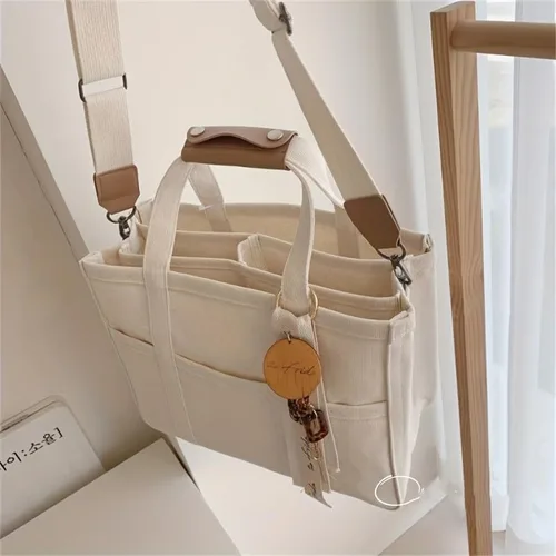 Miniatura 5 de Bolsa de lona con múltiples bolsillos para mujer, bolsa cruzada duradera de gran capacidad, bolsa de hombro práctica casual con compartimentos