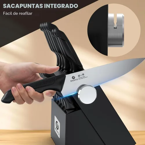 Miniatura 4 de imarku Juego de cuchillos con bloque, juego de cuchillos afilados con afilador integrado, juegos de cuchillos de cocina de acero inoxidable con Negro