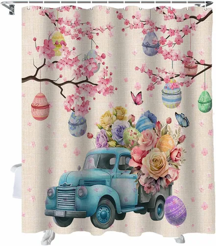 Miniatura 12 de cortina de ducha de gnomos del día de San Valentín, cortina de ducha rosa con corazones de amor para decoración de baño, juegos de cortinas de ducha