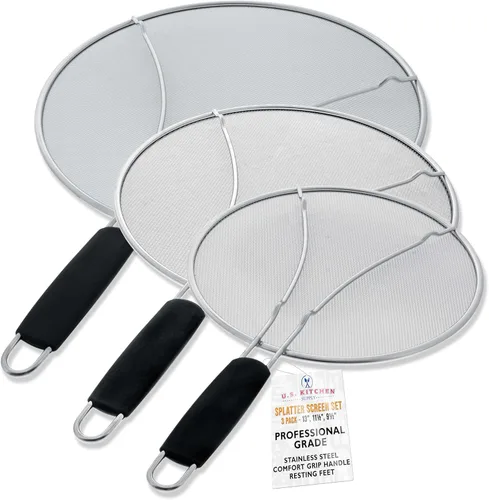 Miniatura 8 de U.S. Kitchen Supply Protector de salpicaduras de acero inoxidable de 13 pulgadas, cubierta de malla fina, grasa y aceite, pantalla de salpicaduras
