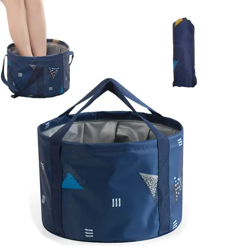 Bañera plegable grande de 24 litros, cubo plegable, portátil, para viaje, para spa, lavabo para camping, color azul oscuro