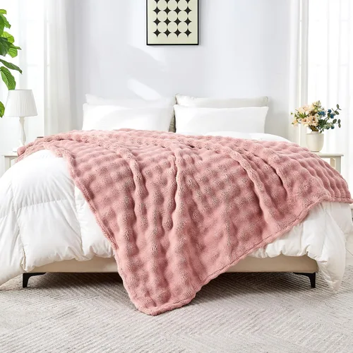 Miniatura 15 de Wajade Manta de forro polar suave para sofá, 90 x 106 pulgadas, manta decorativa de burbujas 3D, acogedora y esponjosa, manta ligera y cálida